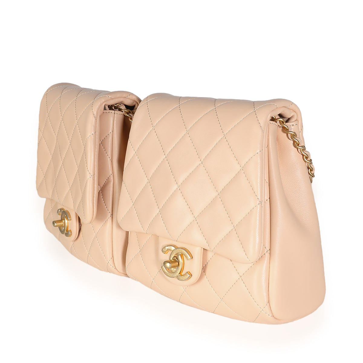 19S Beige Quilted Lambskin Side Packs