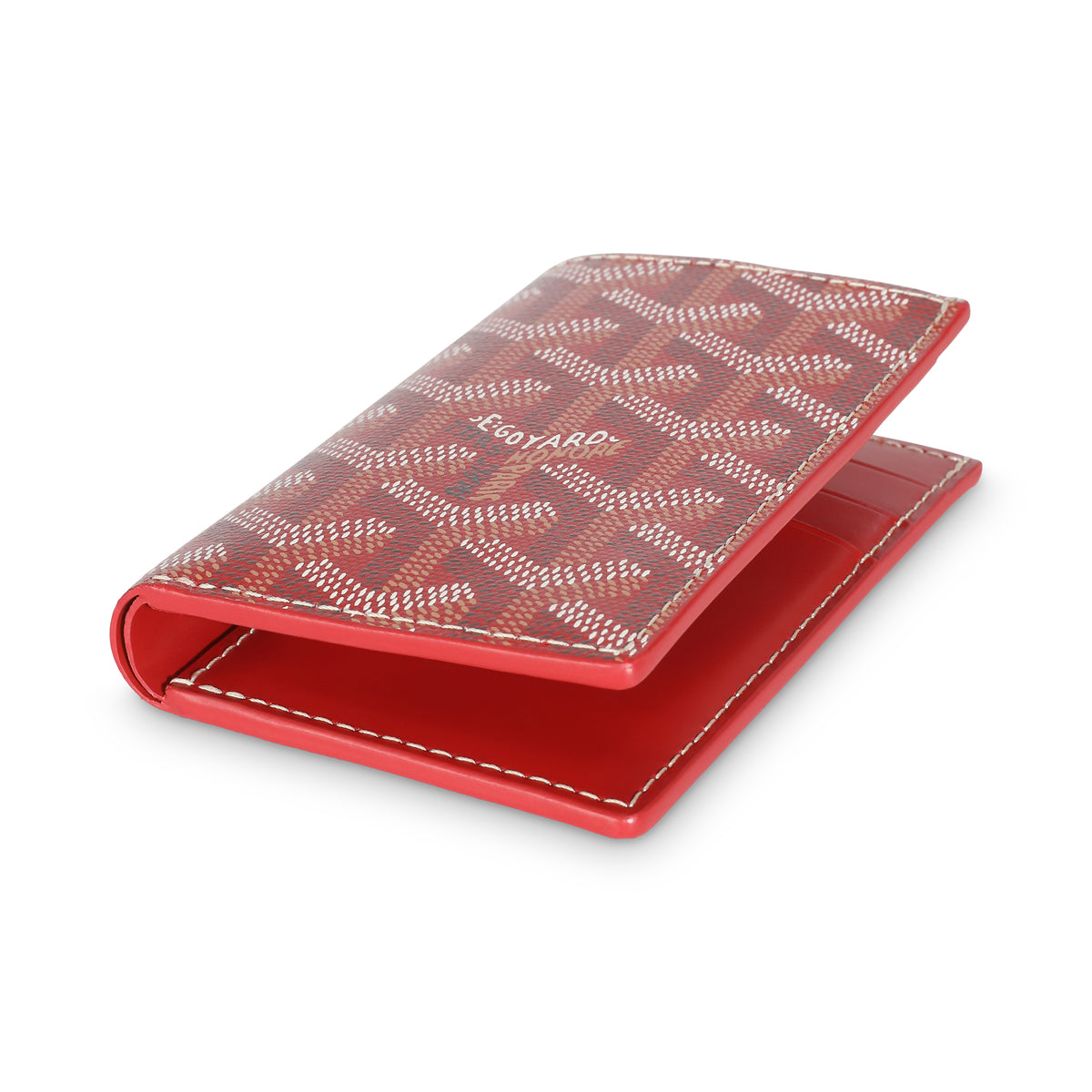 Red Goyardine Canvas Saint Pierre Card Holder