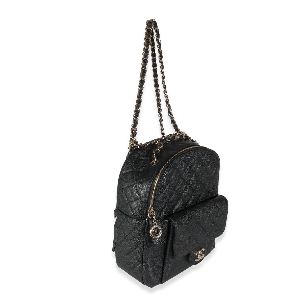 Black Quilted Caviar Small Day Backpack