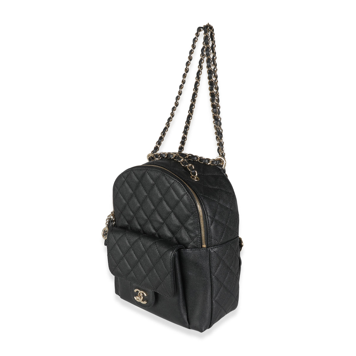 Black Quilted Caviar Small Day Backpack