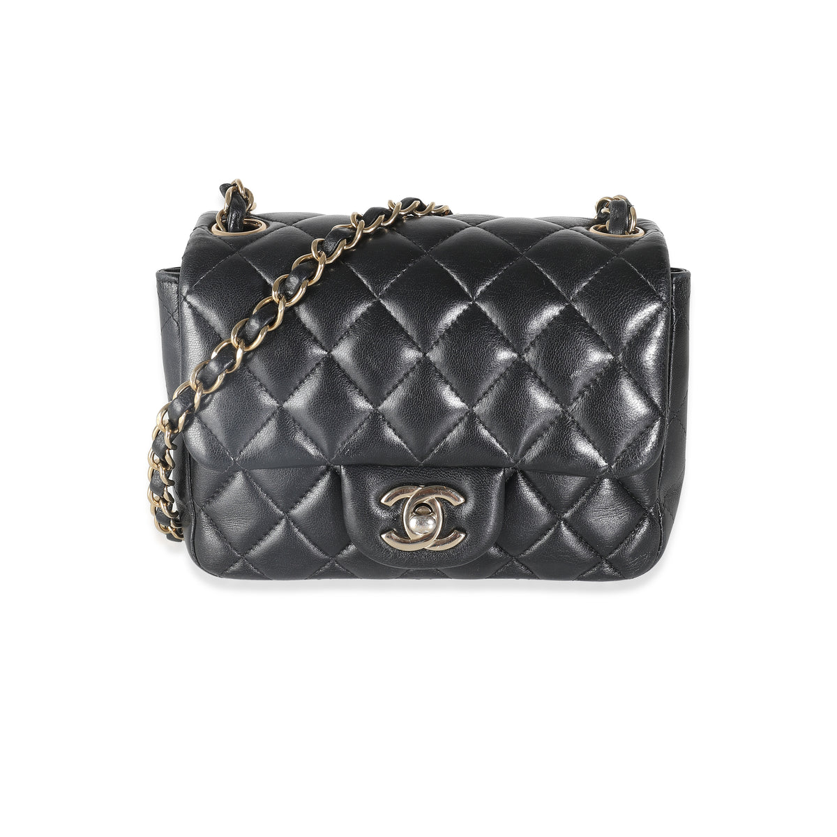 Black Quilted Lambskin Mini Square Flap Bag