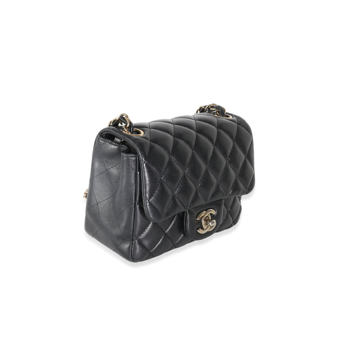 Black Quilted Lambskin Mini Square Flap Bag