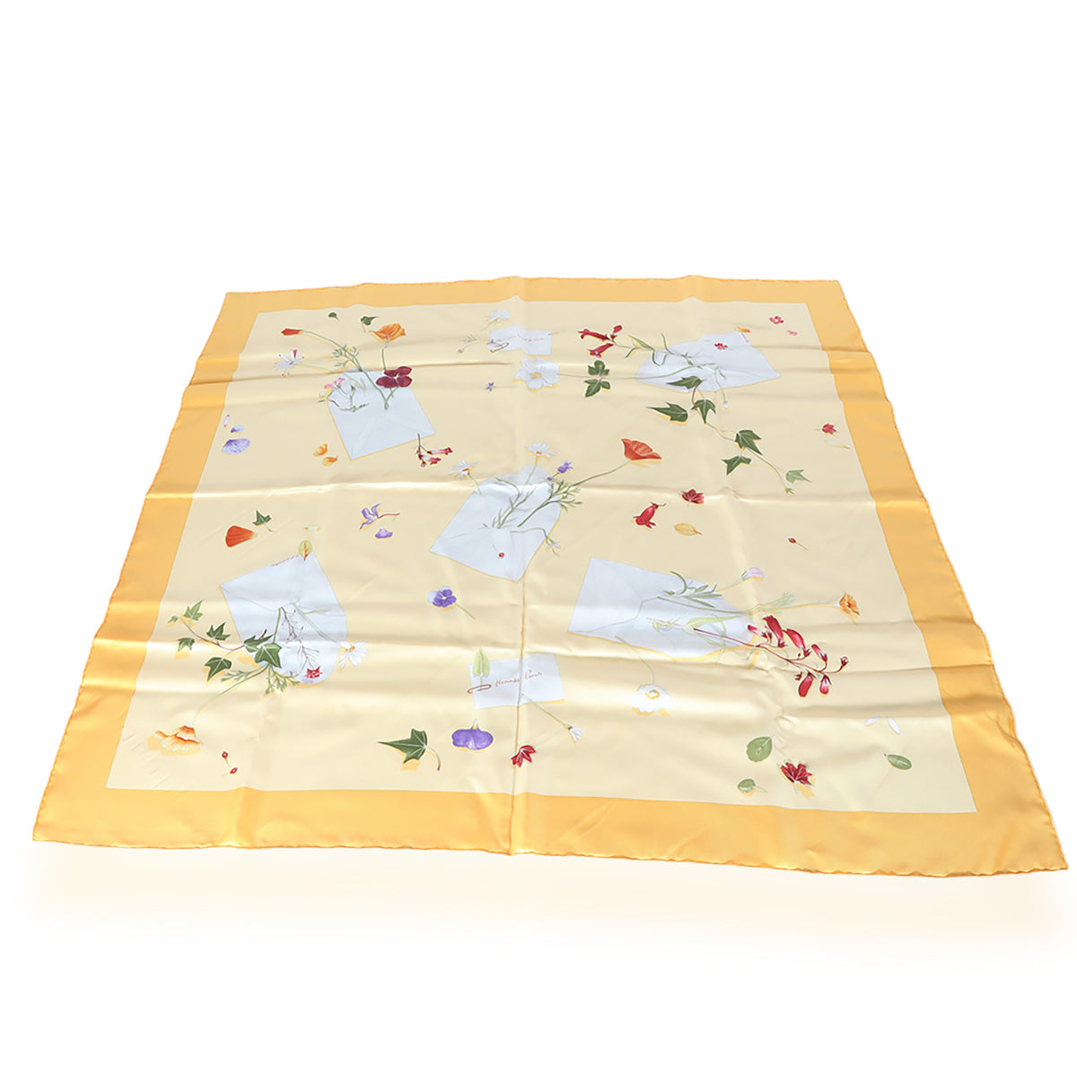 Yellow Multicolor Silk Des Fleurs Pour Le Dire Scarf 90