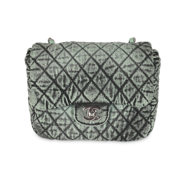 20C Green Quilted Denim Denimpression Mini Flap Bag