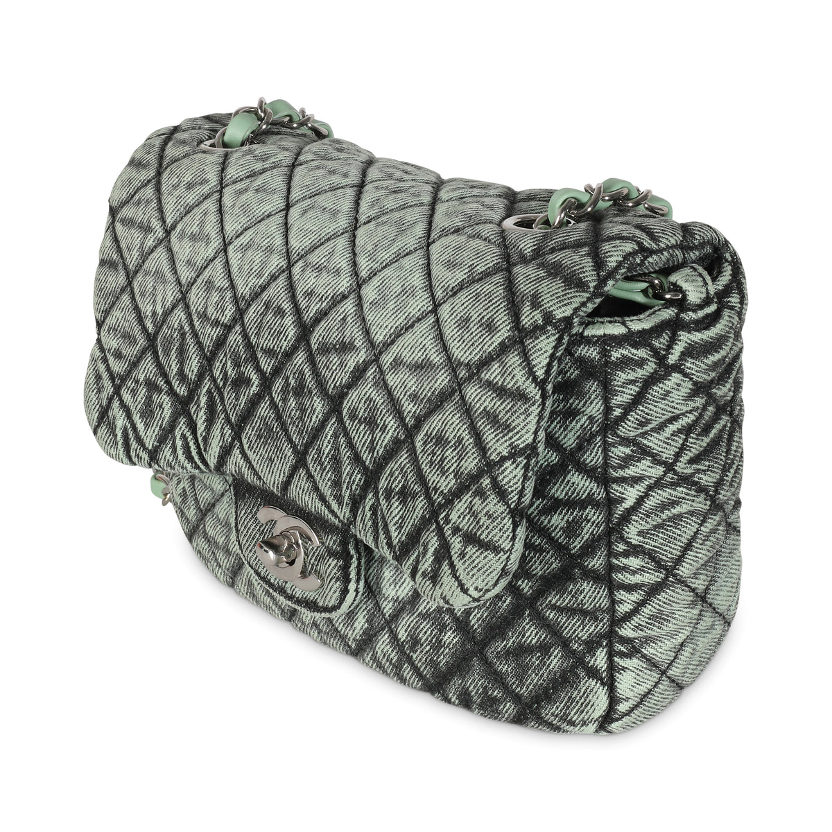 20C Green Quilted Denim Denimpression Mini Flap Bag