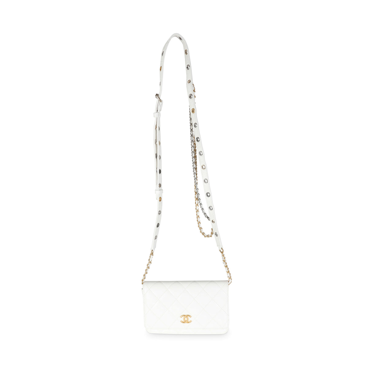 White Quilted Goatskin Punk Essentials Wallet On Chain