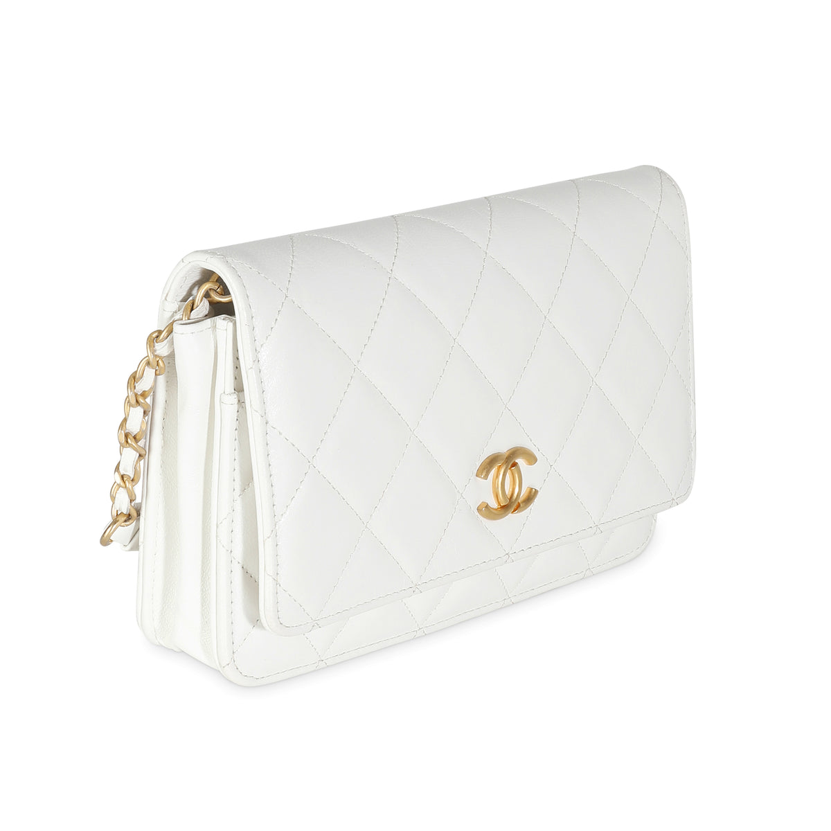 White Quilted Goatskin Punk Essentials Wallet On Chain