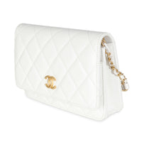 White Quilted Goatskin Punk Essentials Wallet On Chain