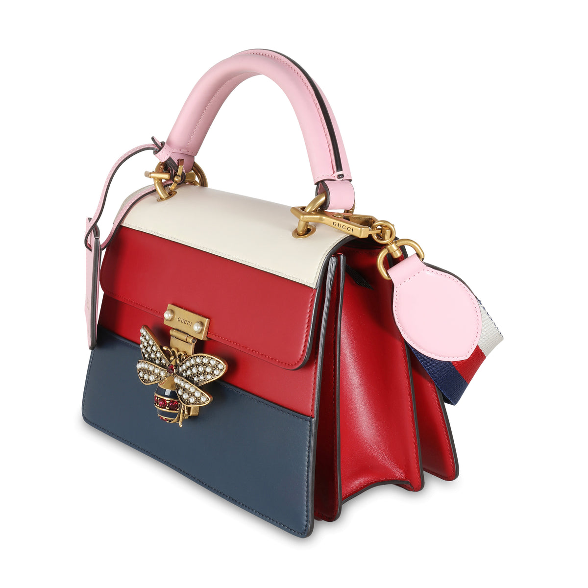 Tri Color Calfskin Sylvie Web Small Queen Margaret Top Handle Bag