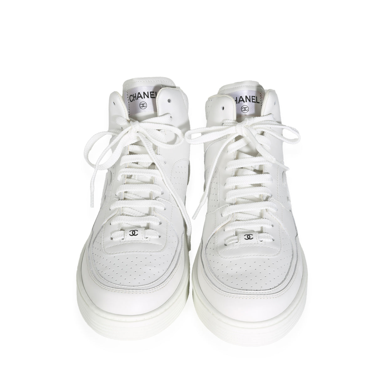 Chanel White Perforated Calfskin CC High Top Sneaker 42 myGemma