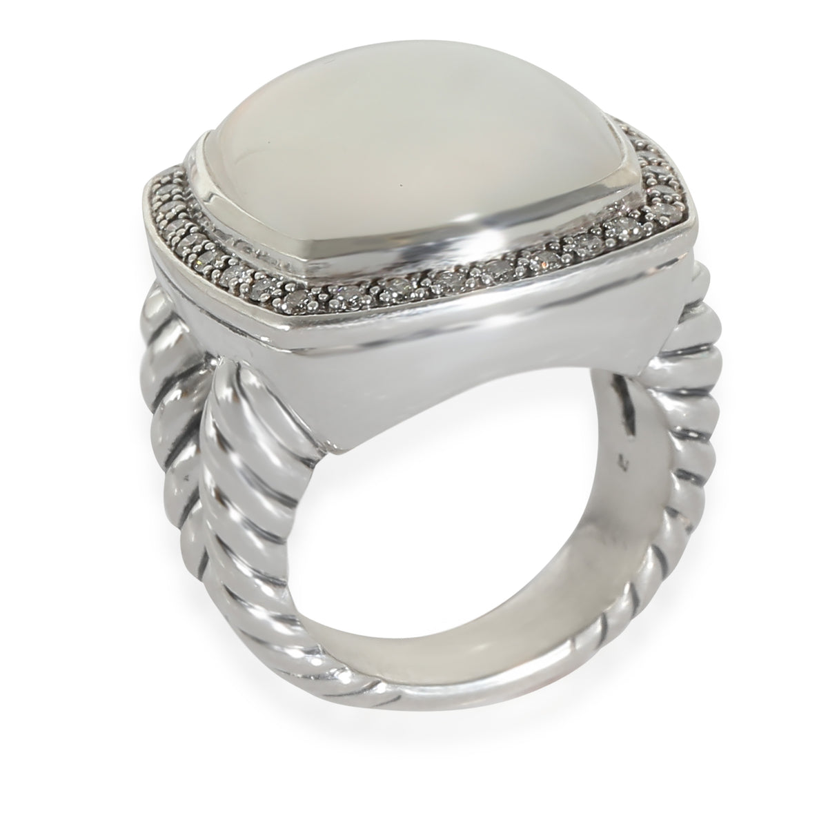 Albion Ring With Moon Quartz & Diamonds in Sterling Silver 0.33 CTW