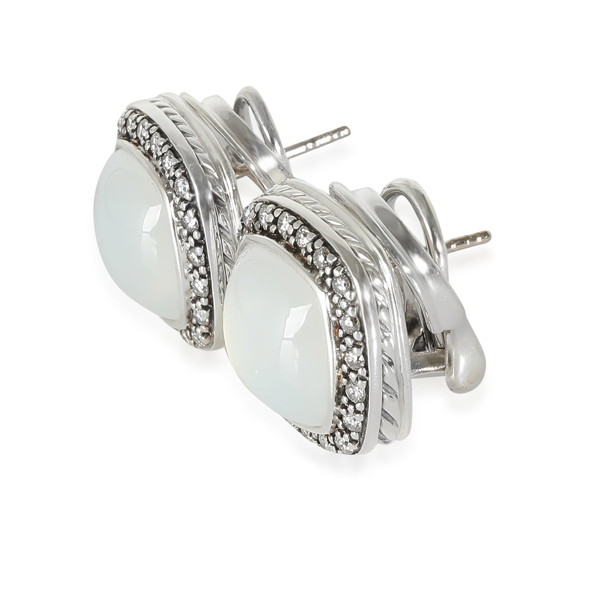 Albion Earring With Moon Quartz & Diamonds Sterling Silver 0.6 CTW