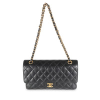 Black Quilted Caviar Medium Classic Double Flap Handbag