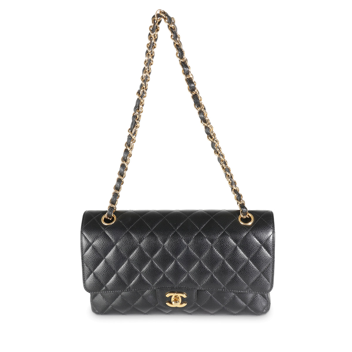 Black Quilted Caviar Medium Classic Double Flap Bag