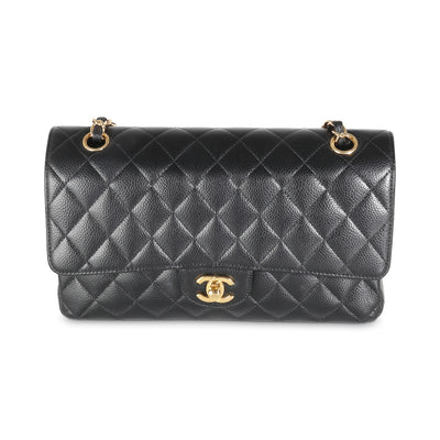 Black Quilted Caviar Medium Classic Double Flap Bag