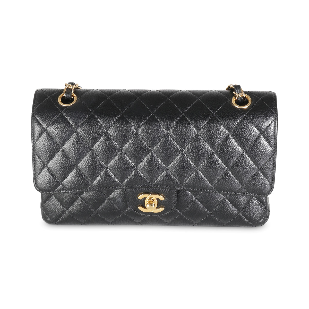 Black Quilted Caviar Medium Classic Double Flap Bag