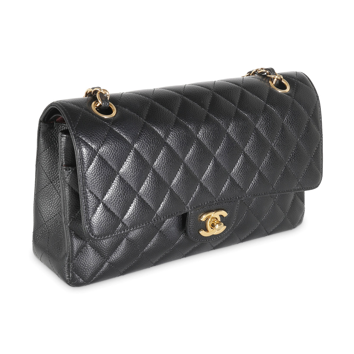 Black Quilted Caviar Medium Classic Double Flap Bag