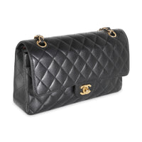 Black Quilted Caviar Medium Classic Double Flap Handbag