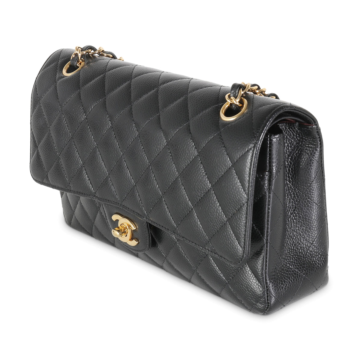 Black Quilted Caviar Medium Classic Double Flap Handbag