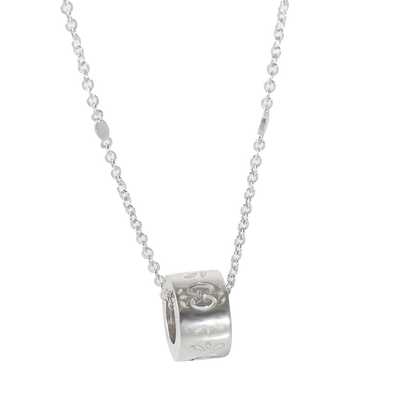 Icon White Enamel Blossom Necklace in 18k White Gold