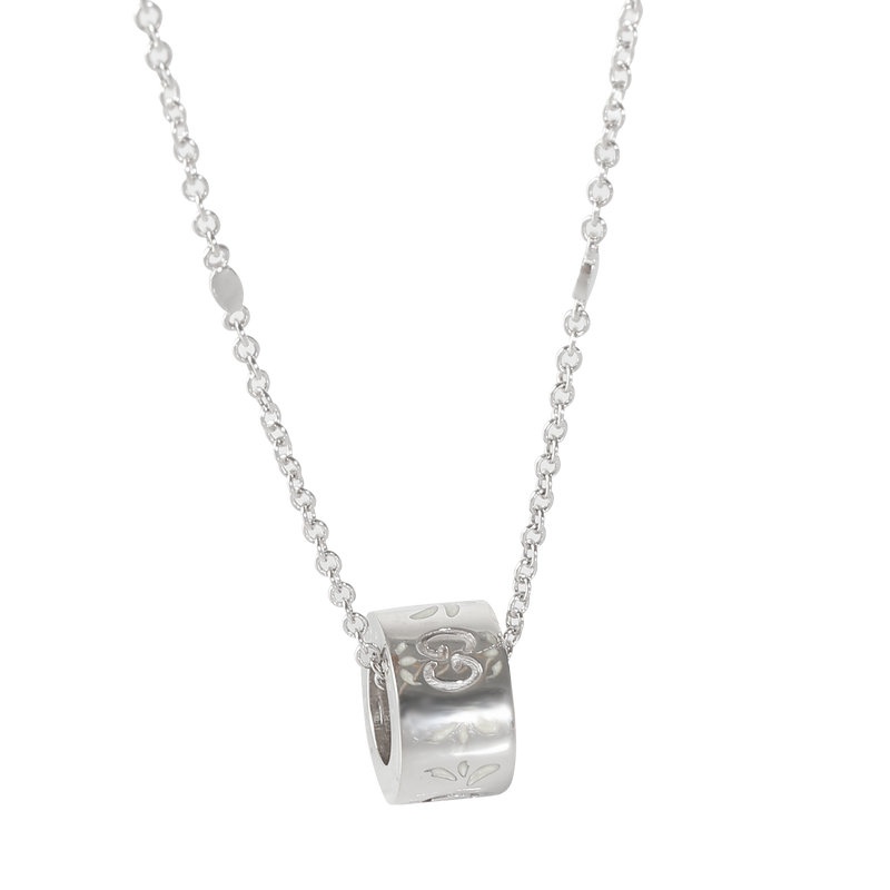 Icon White Enamel Blossom Necklace in 18k White Gold