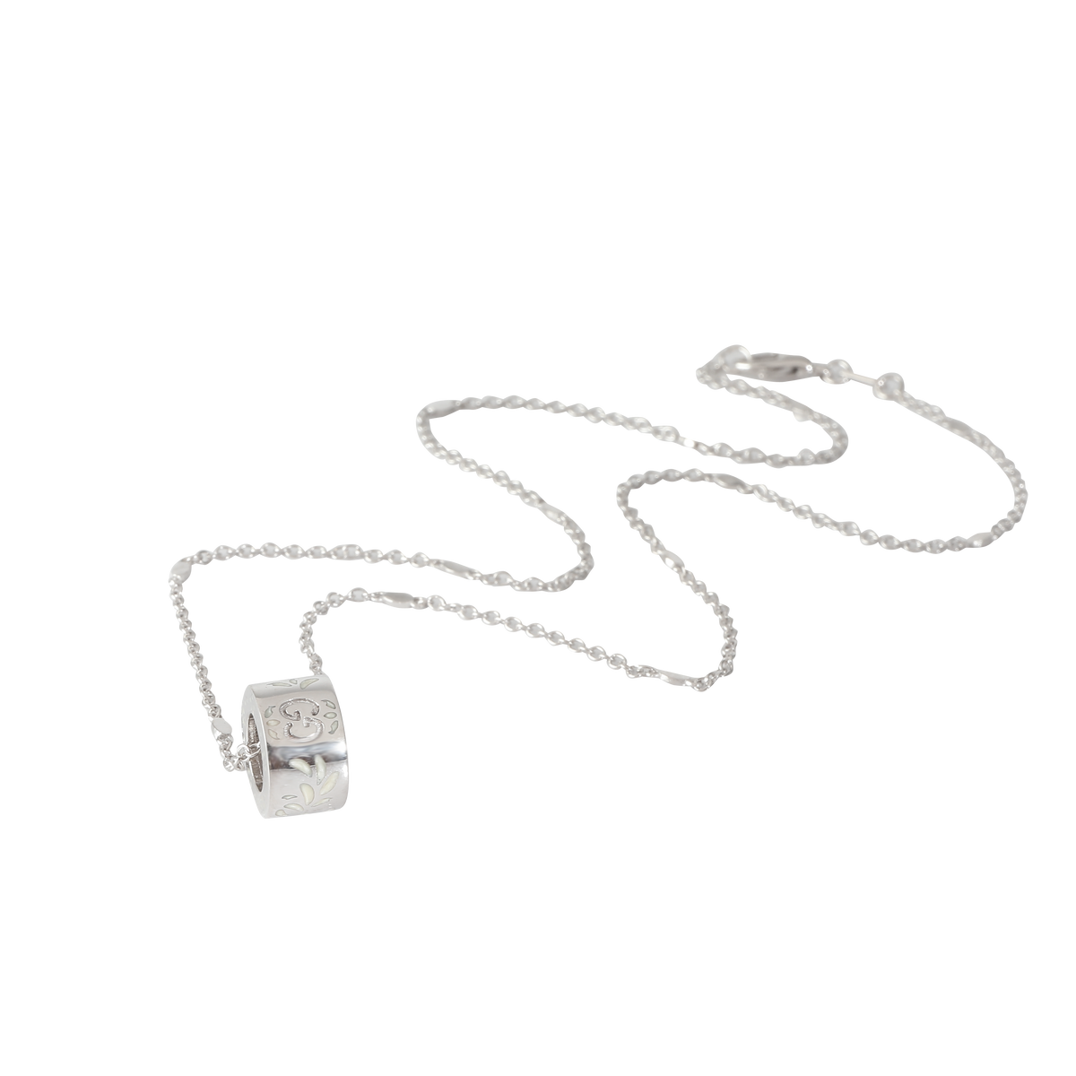 Icon White Enamel Blossom Necklace in 18k White Gold