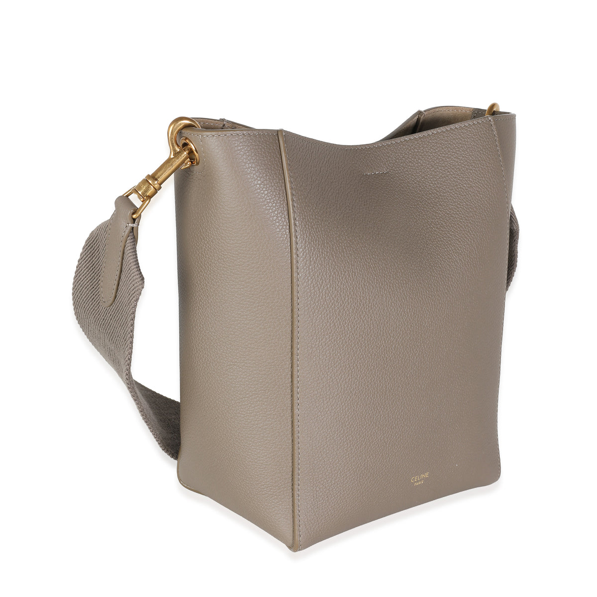 Taupe Soft Grained Calfskin Small Sangle Bucket