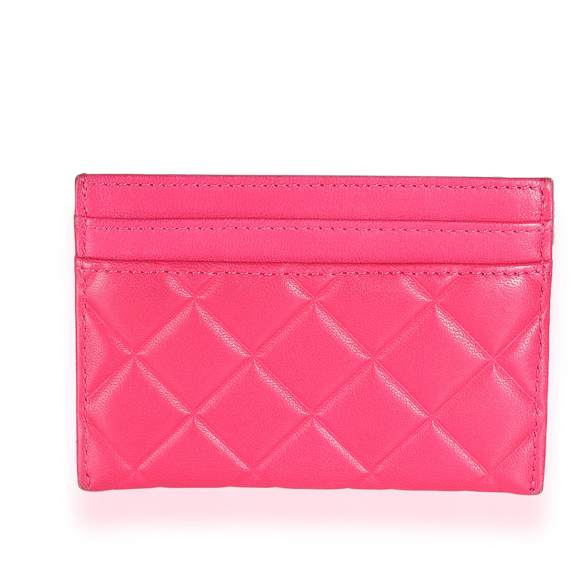 Pink Quilted Lambskin CC Diamond Stitch Card Case