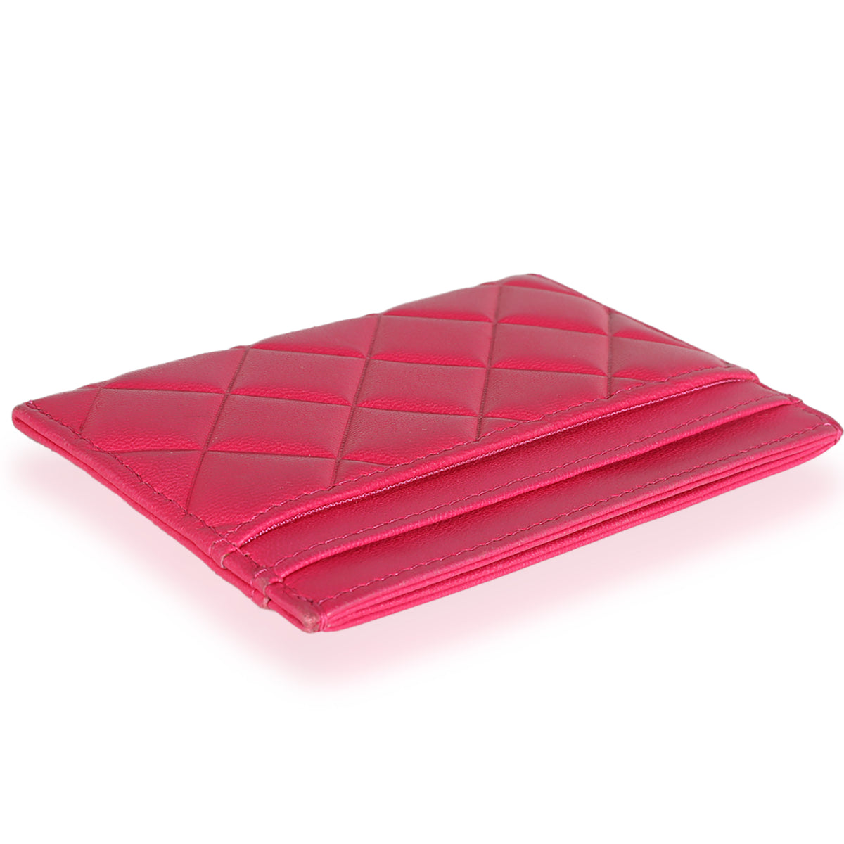 Pink Quilted Lambskin CC Diamond Stitch Card Case