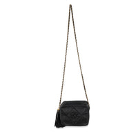 Black Quilted Satin Mini Tassel Camera Bag