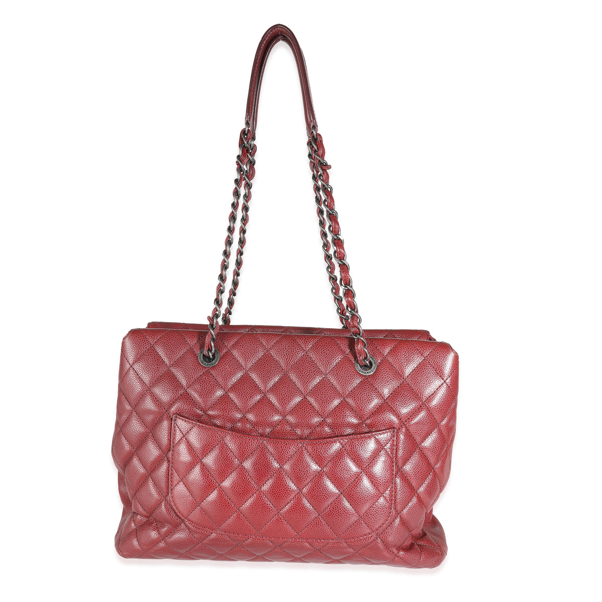 Burgundy Quilted Caviar Large City Shopping Tote