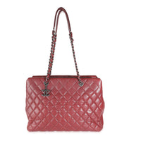 Burgundy Quilted Caviar Large City Shopping Tote