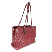 Burgundy Quilted Caviar Large City Shopping Tote