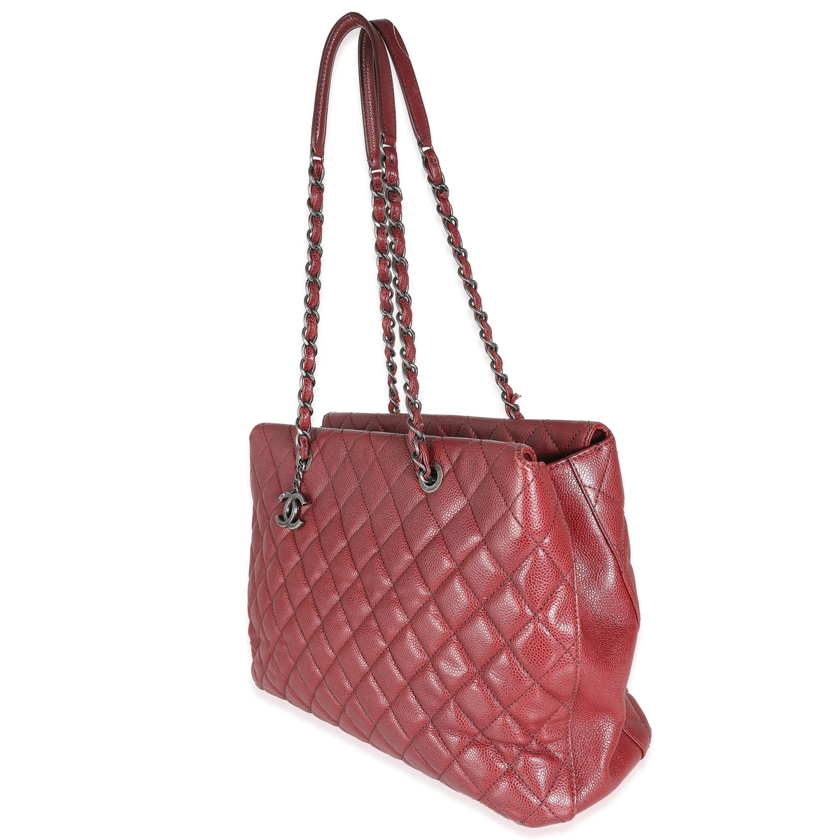 Burgundy Quilted Caviar Large City Shopping Tote