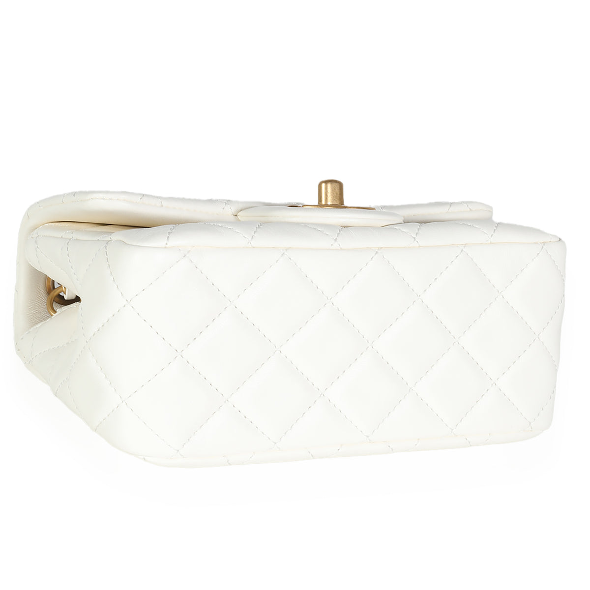 White Quilted Lambskin Pearl Crush Mini Flap Bag