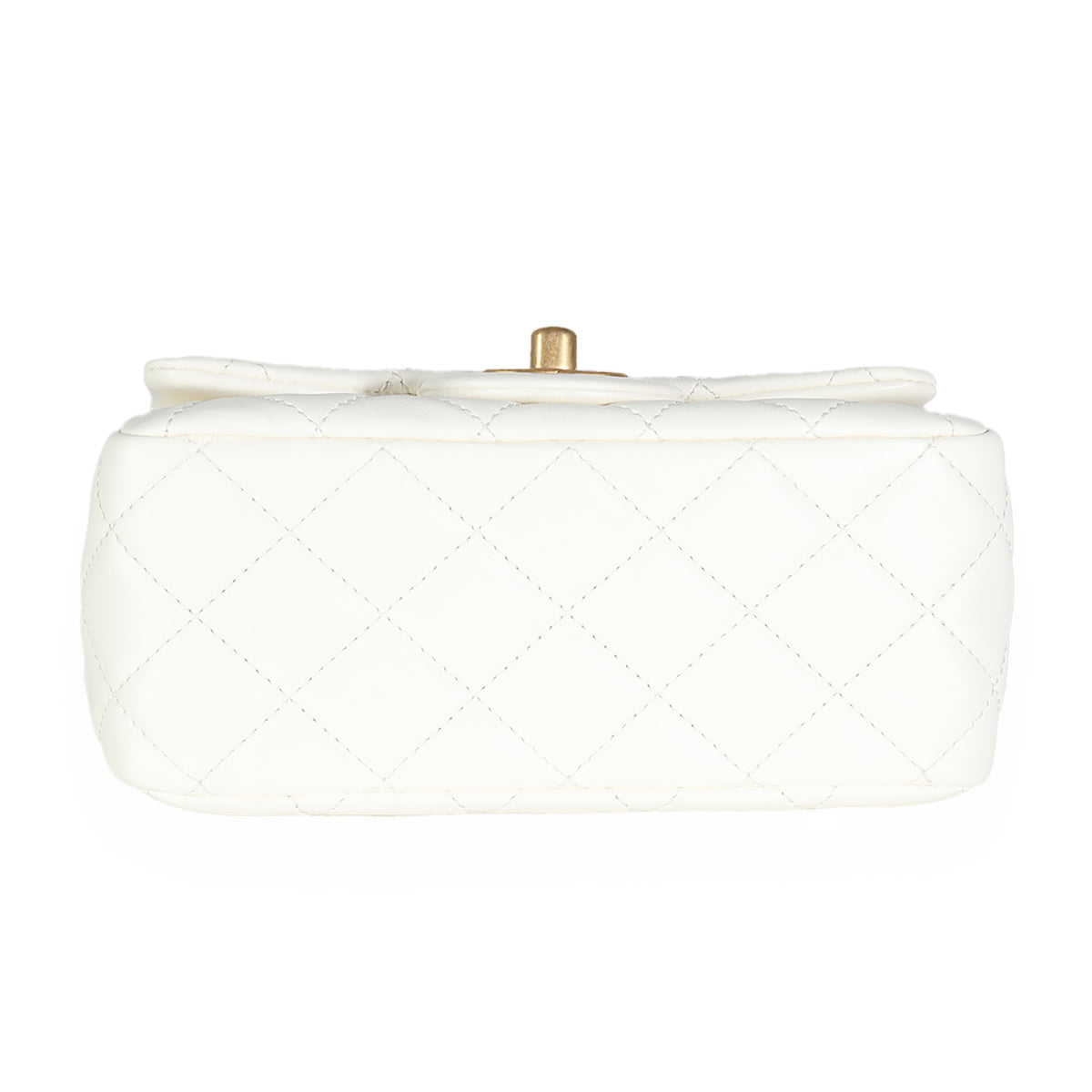 White Quilted Lambskin Pearl Crush Mini Flap Bag