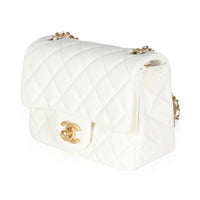 White Quilted Lambskin Pearl Crush Mini Flap Bag