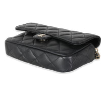 Chanel Black Quilted Caviar Flap Phone Handbag With Chain Handbag box