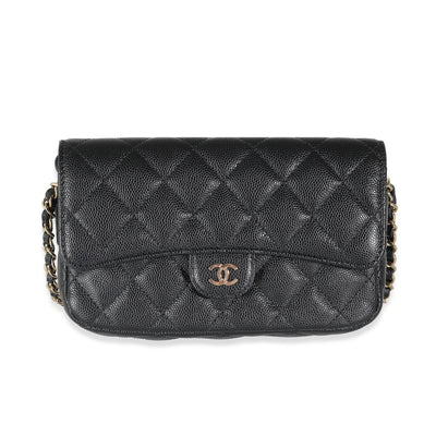 Chanel Black Quilted Caviar Flap Phone Handbag With Chain Handbag fv