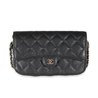 Chanel Black Quilted Caviar Flap Phone Handbag With Chain Handbag fv