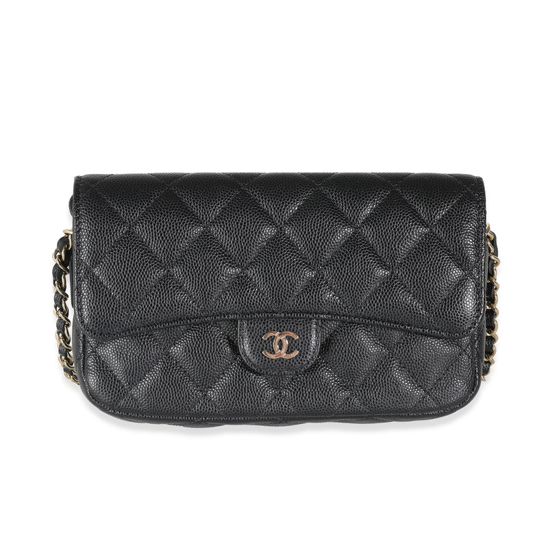 Chanel Black Quilted Caviar Flap Phone Handbag With Chain Handbag fv