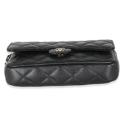 Chanel Black Quilted Caviar Flap Phone Handbag With Chain Handbag stamp