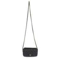 Black Quilted Caviar Flap Phone Handbag With Chain