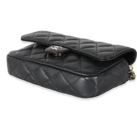Black Quilted Caviar Flap Phone Handbag With Chain
