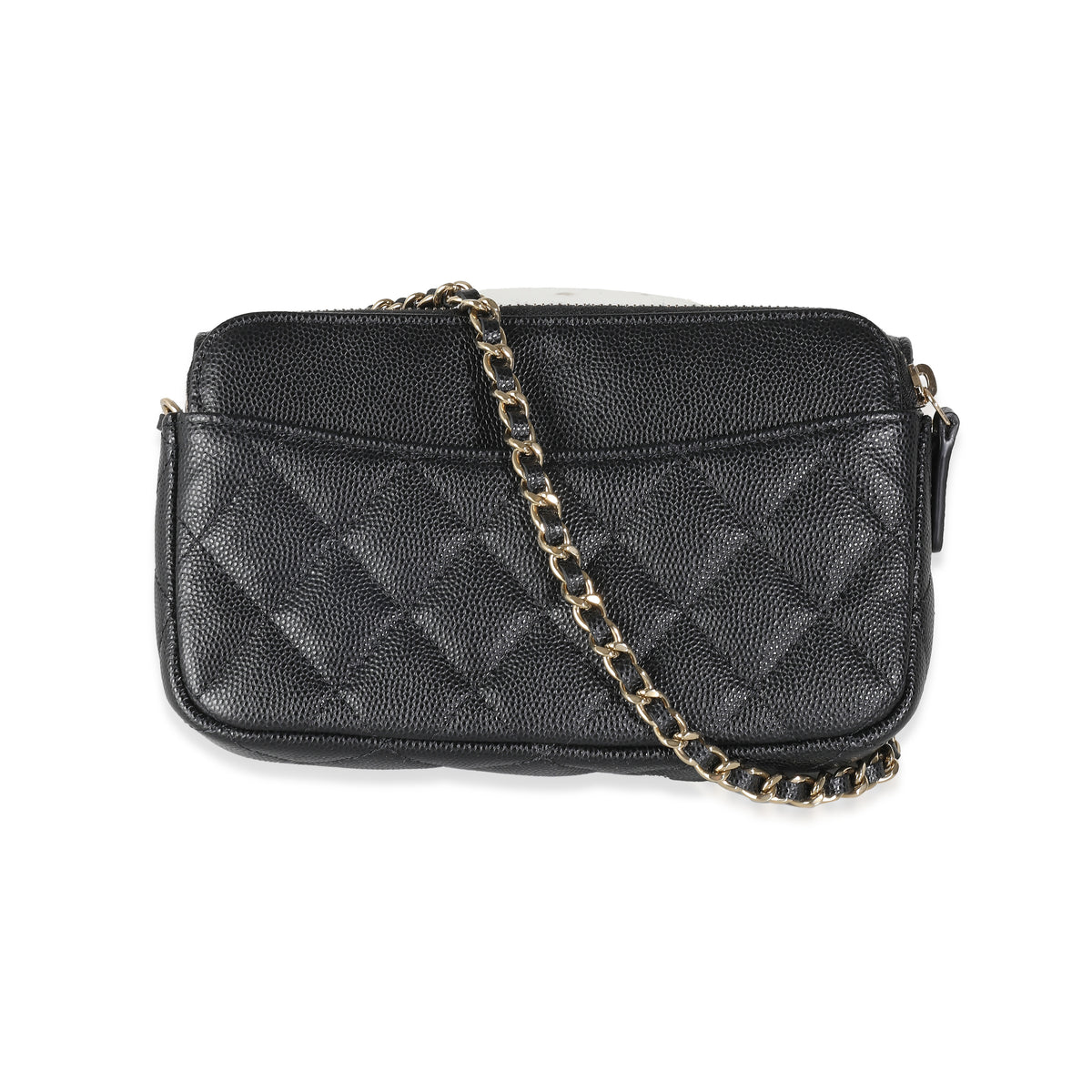 Black Quilted Caviar Flap Phone Handbag With Chain
