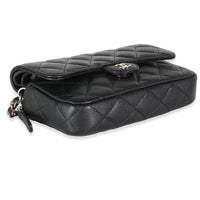 Black Quilted Caviar Flap Phone Handbag With Chain