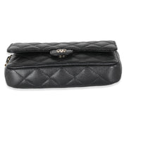 Black Quilted Caviar Flap Phone Handbag With Chain