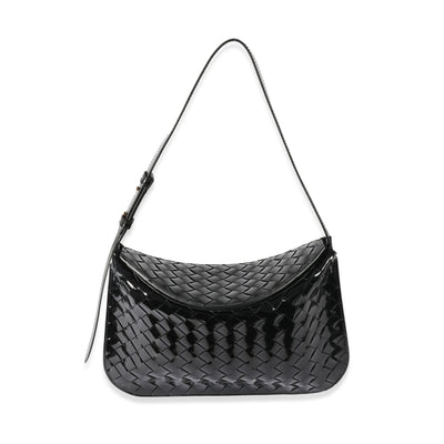 Black Intrecciato Patent Shoulder Bag