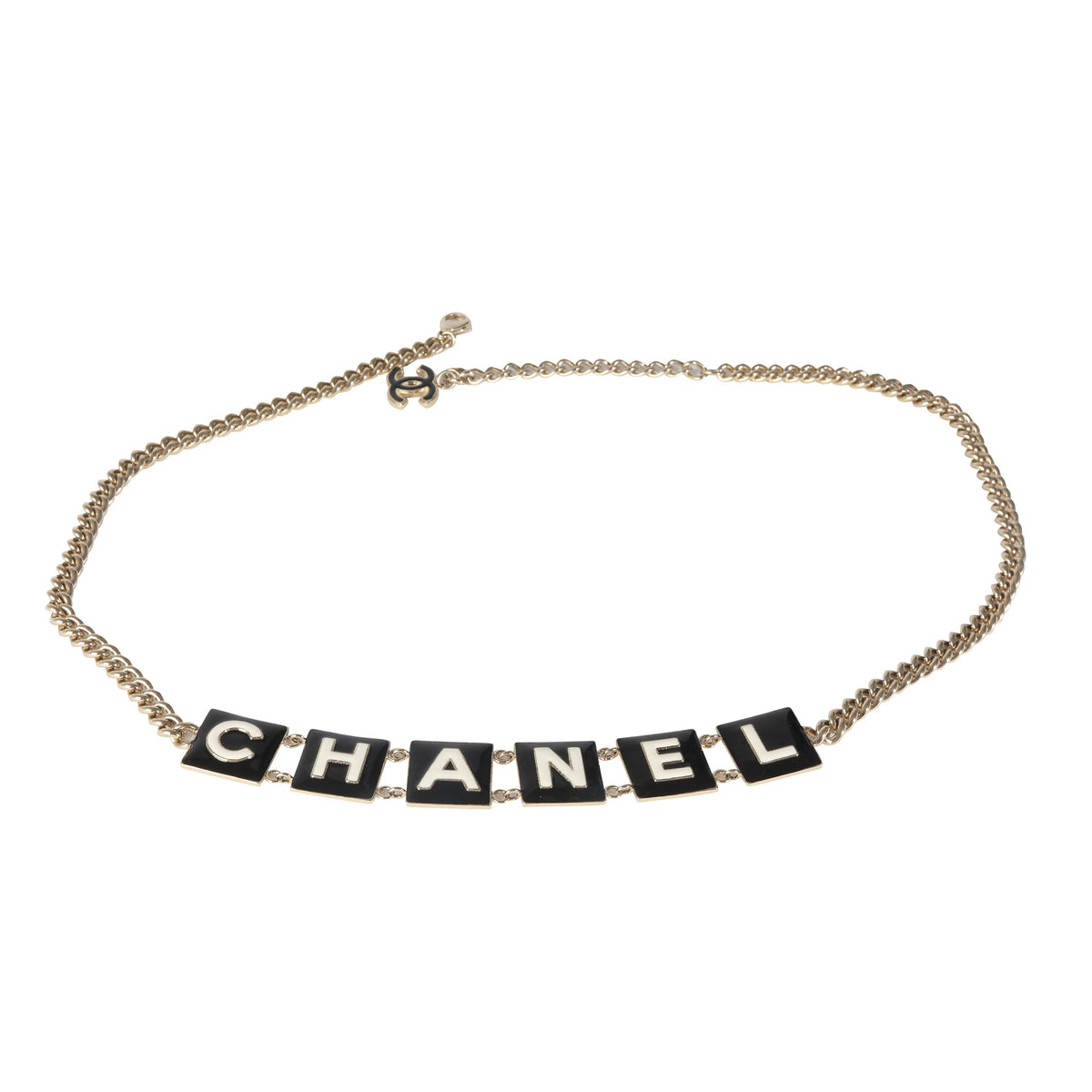 Chanel 2022 Black & White Enamel Gold Plated Logo Belt fv