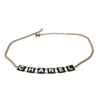 Chanel 2022 Black & White Enamel Gold Plated Logo Belt fv